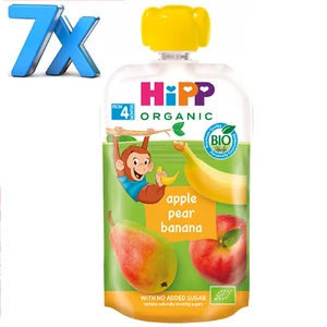 HiPP ORGANIC HIPPIS Apple Pear Banana Pouches No Added Sugars 7 x 100gr/3.52oz - Picture 1 of 6