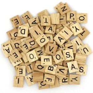 Wooden Block Tiles Black Letters Tiles For Crafts Wood Alphabets Toy Game UK - Picture 1 of 11