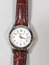 Vintage Elements Womens Silver Tone Brown Faux Leather Band Watch