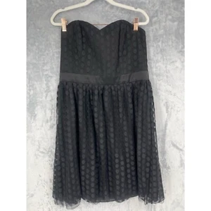 White House Black Market Dress Womens 14 Polka Dot Mesh Overlay Strapless - Picture 1 of 13