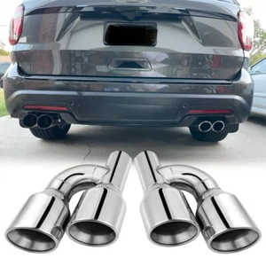 For Ford Explorer 2X Offset 2.5" In Quad 4" Out Dual Wall Exhaust Tips Pipe Tail - Picture 1 of 19