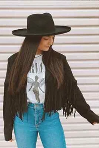 Chaqueta de cuero con flecos de gamuza de vaquero occidental para hombre - Imagen 1 de 5