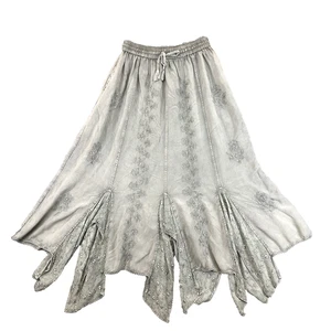 Rapp Hippie Embroidered Midi Skirt Green Womens Small Handkerchief Hem Boho-flaw - Picture 1 of 10