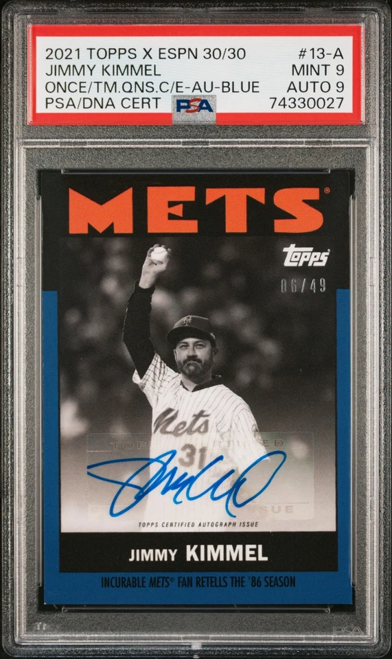 2021 TOPPS ESPN ONCE UPON A TIME IN QUEENS JIMMY KIMMEL BLUE AUTOGRAPH /49 PSA 9 - Image 1 of 1