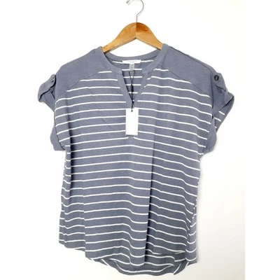 Blusa Dolman Cable & Gauge Studio Lino Mezcla Algodón Rayas Nueva con Etiquetas Talla S/P Foto 1 de 4