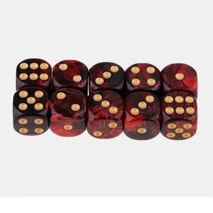 Set of 10 Six Sided Square D6 16mm Dice Die Black&Red Double Color Gold Pip - Picture 1 of 6
