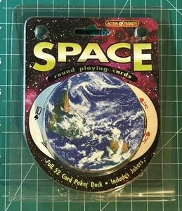 Vintage 2000 Space Round Playing Cards Earth Full 52 Card Poker Deck - Bild 1 von 2