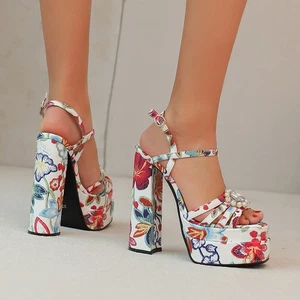 Luxus 2025 Damenschuhe Sommer Hausschuhe Retro High Chunky Heels Sandalen - Bild 1 von 19