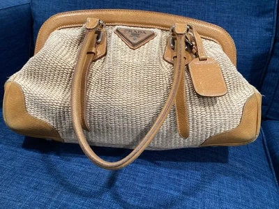 Prada Straw Jute, Women's Rayon,Cotton Handbag Beige/gold - Image 1 of 4