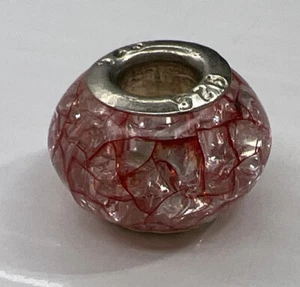 925 Sterling Silber Italien Glas Murano Schieber Charm Bead Klar Rot Eis - Bild 1 von 6