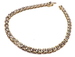 BELLISSIMO BRACCIALE TENNIS ORO GIALLO MASSICCIO 10K DIAMANTI LUNGO 7,50 POLLICI - Foto 1 di 6