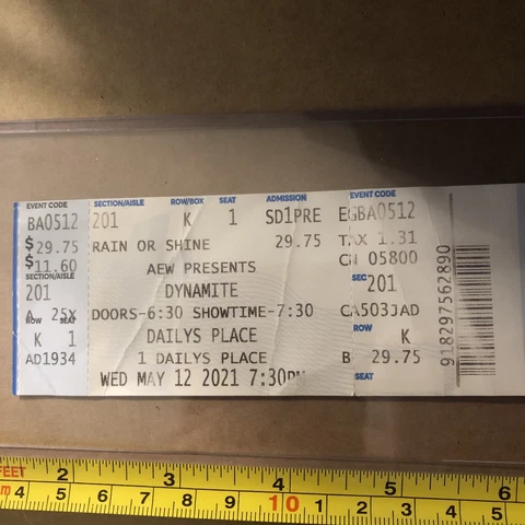 5/12/21  DYNAMITE AEW TICKET STUB MIRO BEATS DARBY TNT MOXLEY NAGATA BUCKS SCU Cover