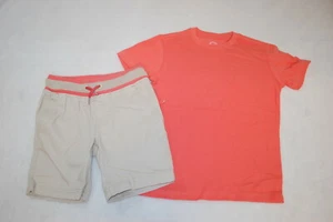 Boys Outfit ORANGE S/S T-SHIRT Beige Woven Shorts, Elast Waist, Pockets XS 4-5 - Picture 1 of 1