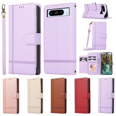 For Google Pixel 6/7A/8 Pro Magnetic Flip Leather Crossbody Straps Wallet Case - Image 1 of 4