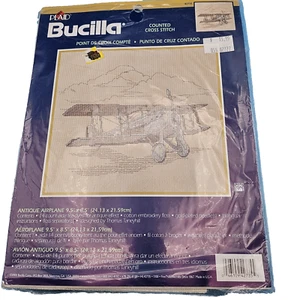 Kit de punto de cruz contado vintage BUCILLA #42735 avión antiguo abierto no usado - Imagen 1 de 3