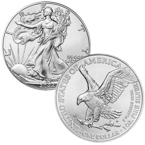2 pieces - 2022 American Eagle Coins,1oz 999 Fine Silver BU Cover