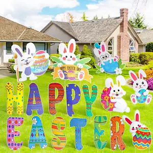 17 Pack Easter Yard Sign Outdoor Decorations, Waterproof Bunny Easter Sign, East - Picture 1 of 12