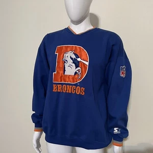 Rare VTG Denver Bronco Big Patch Stitched Starter Sweatshirt Pullover • Men’s L - Picture 1 of 12