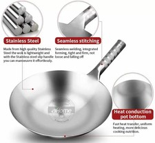 Wok in acciaio inossidabile spessore 1.8mm di alta qualità cinese fatto a mano