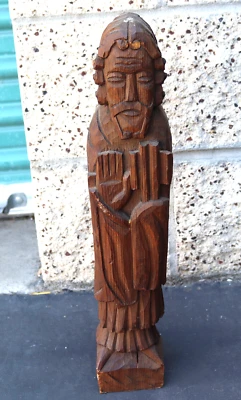 Arte de escultura cristiana religiosa monje Jesucristo tallado a mano de madera vintage 18" Foto 1 de 4