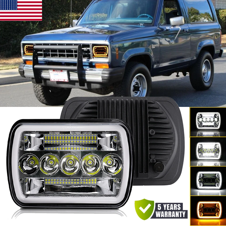 For 1984-1998 Ford Bronco II 7x6" LED Headlight High/Low Beam DRL Turn Signal Foto 1 de 4