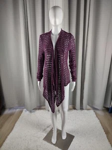 American Eagle Outfitters Women's Purple Long Open Crochet Style Cardigan Size L - Picture 1 of 13