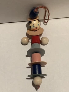 Vintage Baby Rattle Celluloid And Wood 8” With Original String - Picture 1 of 7