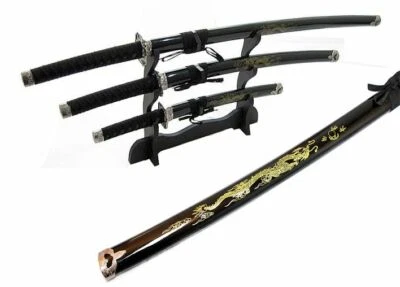 3 Pcs Samurai Japanese Swords Set w/ Stand "Perfect Gift for Dad & Son" - Image 1 of 2