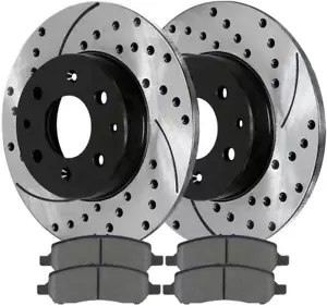 Autoshack Rear Drilled and Slotted Brake Kit Rotors Black and Ceramic Pads Pair - Picture 1 of 12
