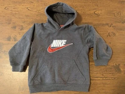 NIKE Sudadera con Capucha Gris con Logo Rojo y Blanco Talla 4 Usada en Excelente Condición Foto 1 de 4