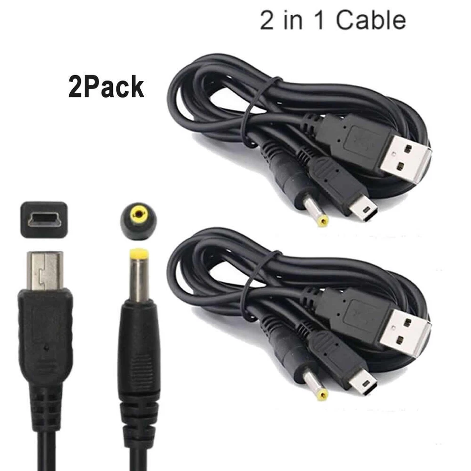 2PCS For Sony PSP 1000/PSP Silm & Lite 2000/3000 2In 1 USB Data Charge Cable - Image 1 of 4
