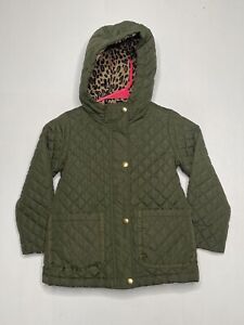 J Crew Crewcuts Quilted Jacket Girls Size 4-5 Green Hooded Full Zip