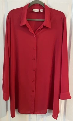 Blusa túnica Chicos talla 3-XL roja con cuello abotonado semi transparente manga larga Foto 1 de 4