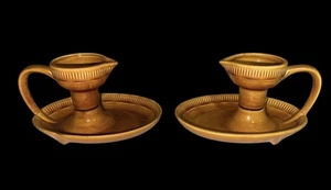 Vintage Franciscan Golden Harvest Wheat Chamber Style Candle Holders, Set Of 2 - Picture 1 of 7