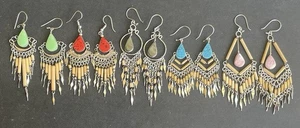 5 Pairs Peruvian Semi-Precious Stone Bamboo Earrings Handmade Lot Peru Boho - Picture 1 of 7