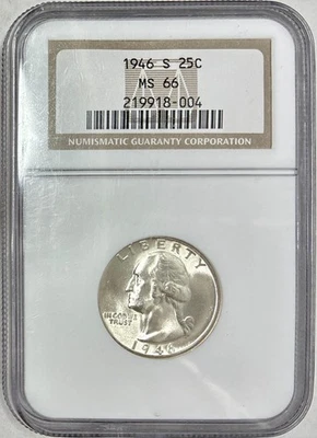 1946-S Silver Washington Quarter, NGC MS-66 - Image 1 of 2