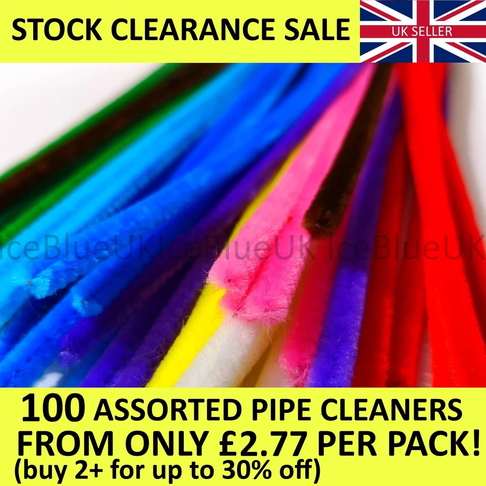 50 Quality Craft Pipe Cleaners Assorted Colours 30cm X 6mm Chenille Stems
