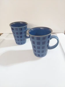 Denby England Marineblau Kariert Keramik Kaffeetassen (2er Set) - Bild 1 von 6