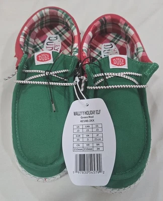 Zapatos Mocasines Hey Dude Wally Y Holiday Elf Navidad: Verde/Rojo Talla J3 Foto 1 de 4
