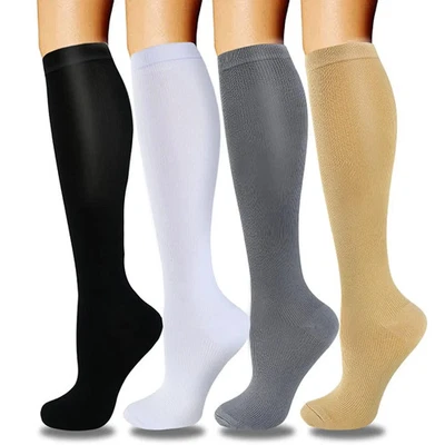 Men Women Compression Nylon 15–20mmHg Circulation Travel Running Sports Socks - Image 1 of 4