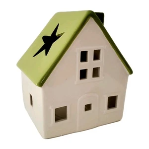 Ceramic House Tealight Holder Ornament Modern Cottage Star Green Roof Preloved - Picture 1 of 9