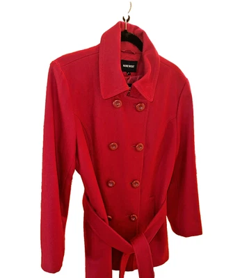 Abrigo Vintage Nine West Rojo Carmesí Mezcla Lana Doble Pecho Guisante Talla 14 Años 80 Foto 1 de 4
