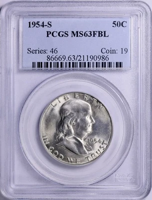 1954 S 50C Franklin Half Dollar- NGC MS 63 FBL - Image 1 of 2