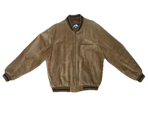 Vintage North Crest Wildleder Leder Bomber Jacke gefüttert 90er Herren Größe Large L Y2k - Bild 1 von 10