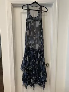 BB Dakota Maxi Dress Navy MixedPrint Small NWOT Ruffled Stacked Hem - Picture 1 of 6