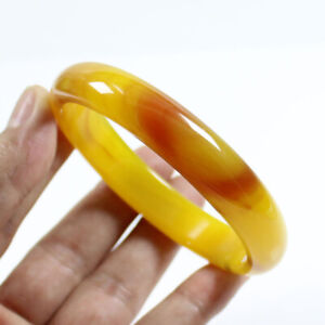 68mm Certified Natural Agate Chalcedony Yellow Brown Jade Bracelet Bangle Z2947