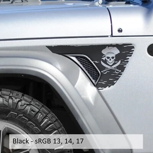 Jolly Roger Pirate Flag 2pc Fender Vent Decals for 18+ Wrangler JL JLU Gladiator - Foto 1 di 10