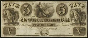 Tecumseh, MI Obsolete Currency - Tecumseh Bank 5 $ 18__ Rest unc. - Bild 1 von 2