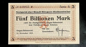 1923 Alemania SINGEN HOHENTWIEL 5 billones/5.000.000.000.000.000 marcos UNC - Imagen 1 de 2