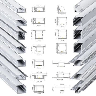 PROFILO Alluminio 2 metri LINEARE o ANGOLARE + Copertura Strisce LED Barra Strip - Immagine 1 di 4